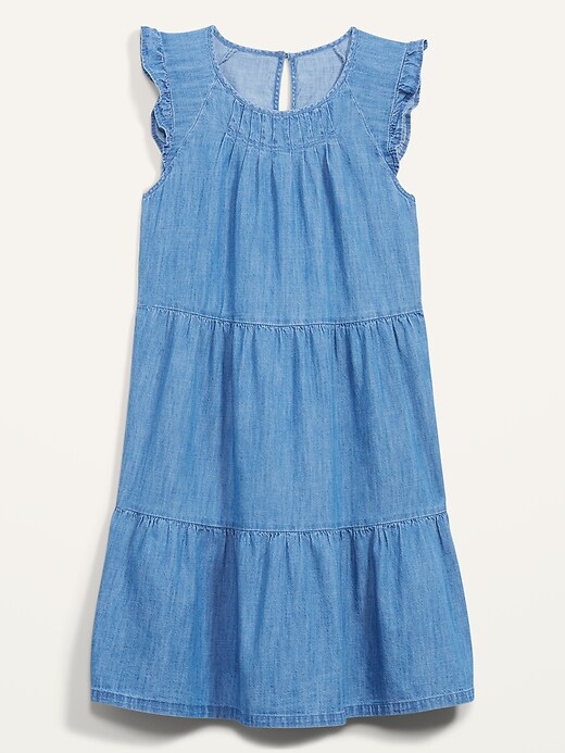 Image number 1 showing, Tiered Chambray Flutter-Sleeve Swing Dress for Women