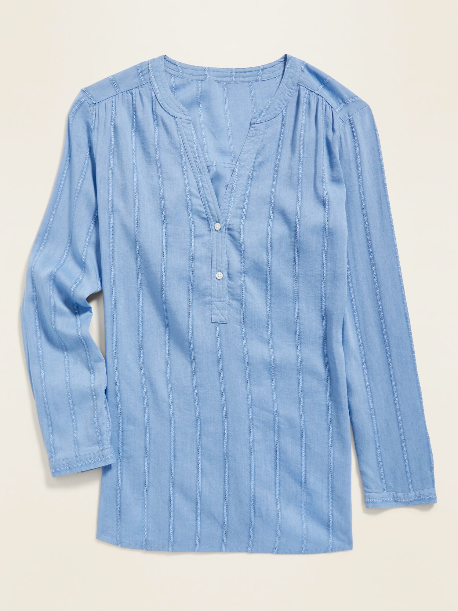 Textured Dobby-Stripe Split-Neck Tunic Top for Women | Old Navy