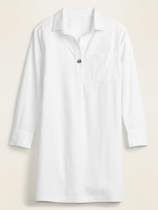 View large product image 2 of 3. Linen-Blend Shift Shirt Dress for Women