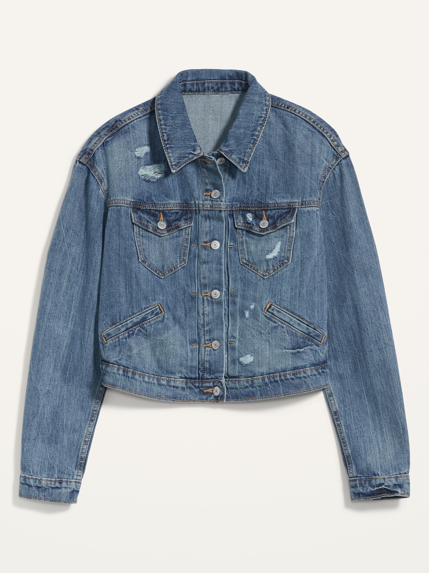 Cropped Distressed Jean Jacket for Women Old Navy