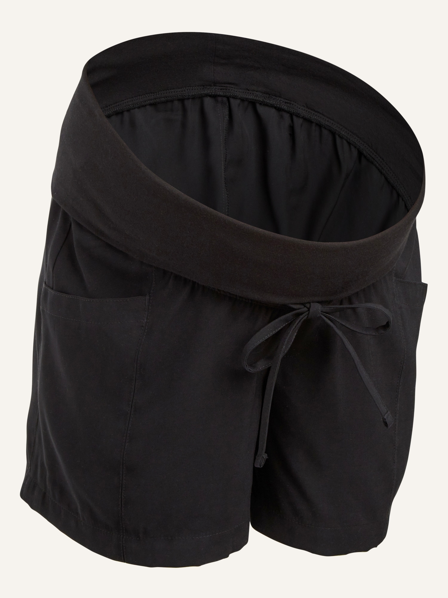 Black Twill Drawstring Waist Oversized Long Shorts