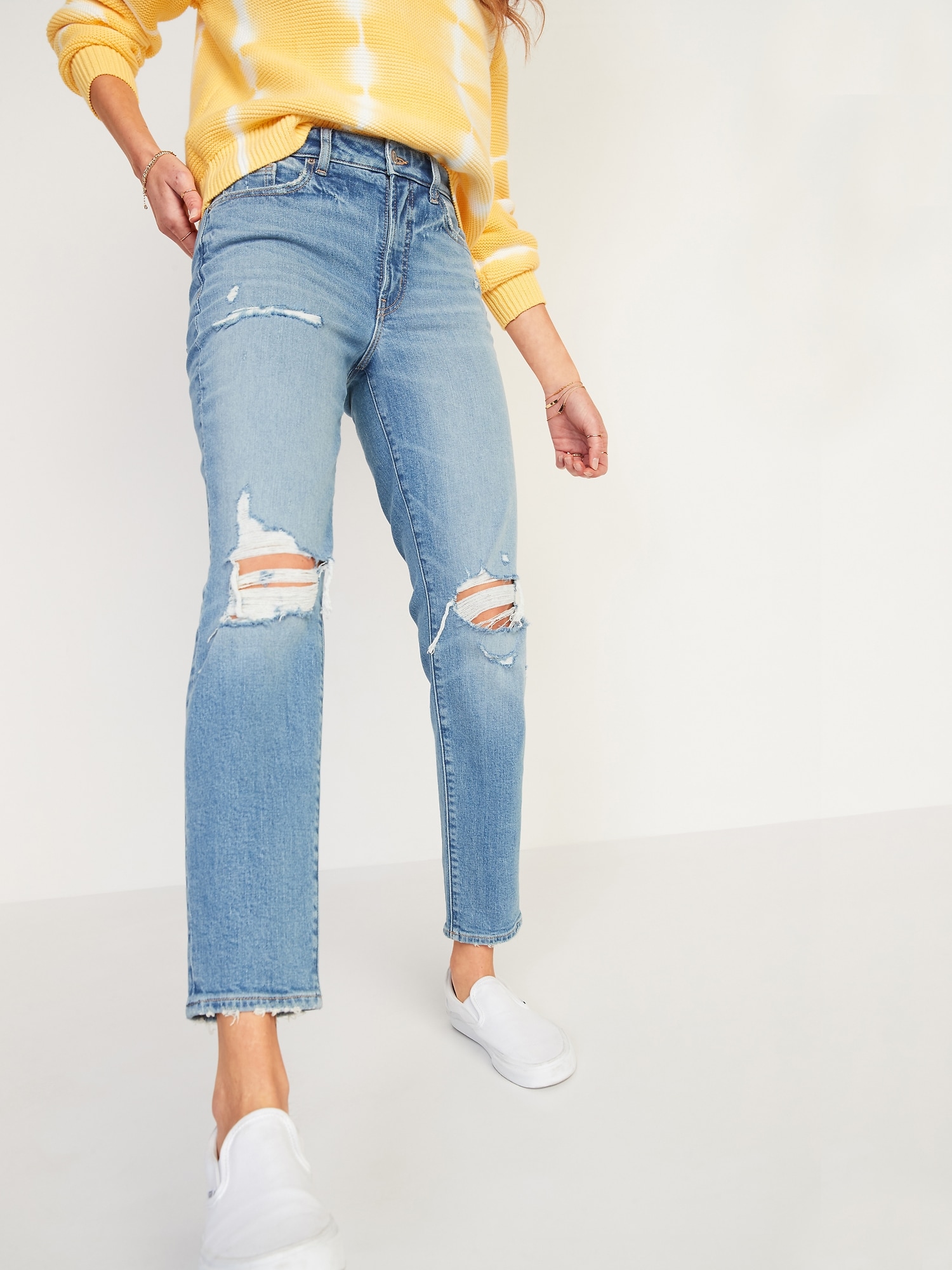 straight jeans with rips