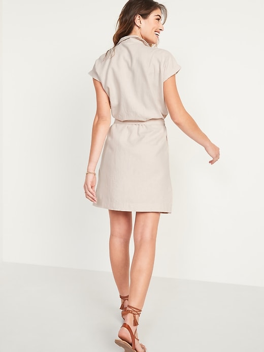 Image number 2 showing, Waist-Defined Linen-Blend Tie-Belt Shirt Dress for Women