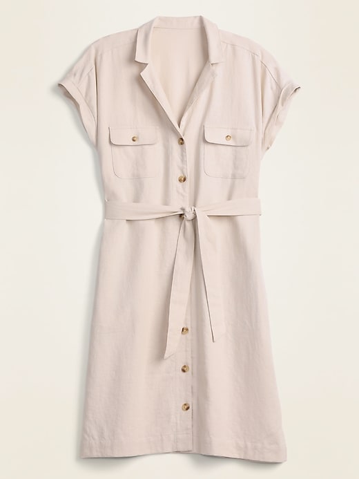 Image number 4 showing, Waist-Defined Linen-Blend Tie-Belt Shirt Dress for Women