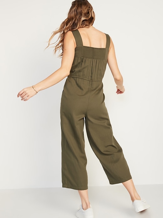 Image number 2 showing, Tie-Waist Twill Sleeveless Jumpsuit for Women