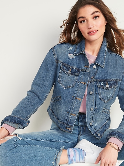 Image number 1 showing, Cropped Distressed Jean Jacket for Women