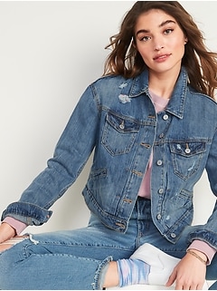 distressed jean jacket for women old navy