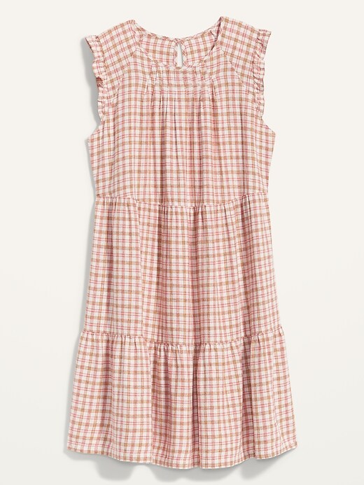 Image number 4 showing, Tiered Linen-Blend Flutter-Sleeve Plus-Size Swing Dress