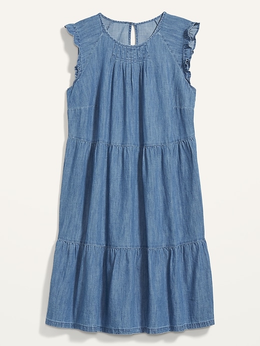 Image number 4 showing, Tiered Chambray Plus-Size Flutter-Sleeve Swing Dress