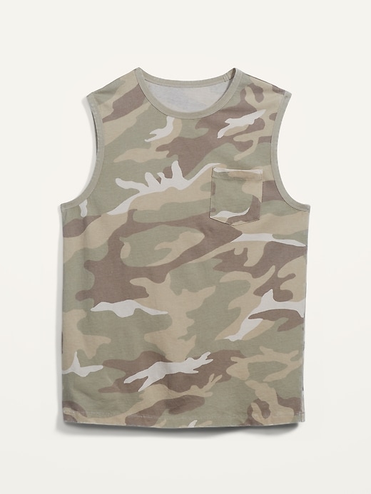 View large product image 2 of 2. Vintage Gender-Neutral Sleeveless Camo Pocket T-Shirt for Adults