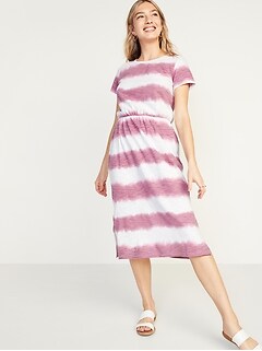 Waist-Defined Tie-Dye Stripe Midi Dress for Women