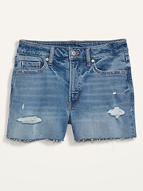 View large product image 3 of 3. High-Waisted O.G. Straight Ripped Cut-Off Jean Shorts For Women -- 3-Inch Inseam