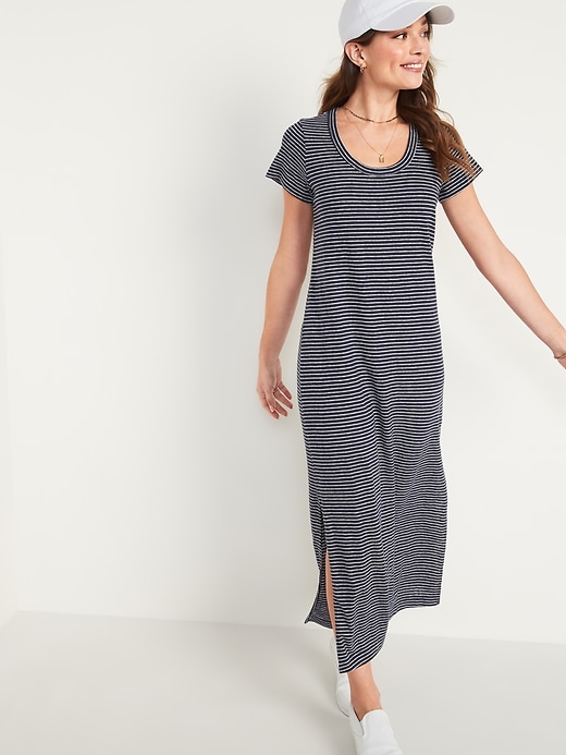 Image number 1 showing, Striped Linen-Blend Maxi T-Shirt Shift Dress for Women