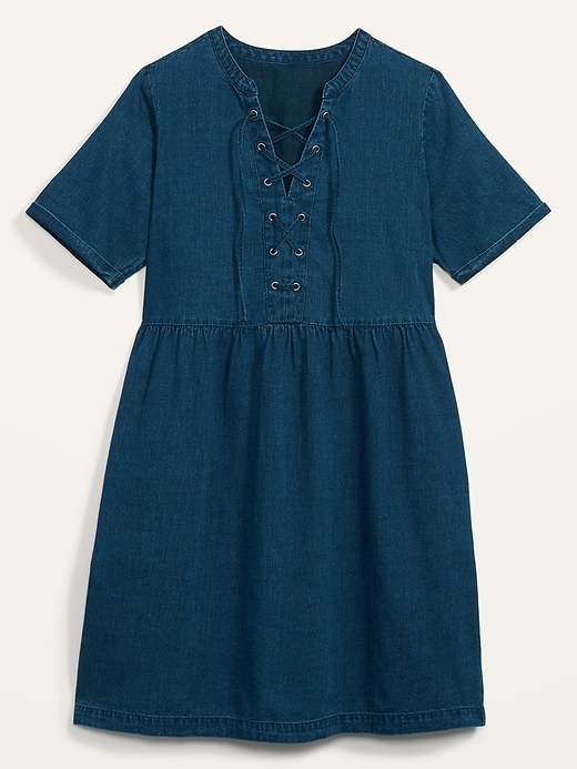 Image number 4 showing, Lace-Up Medium-Wash Jean Shift Dress for Women