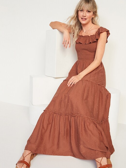 Image number 3 showing, Ruffled Smocked-Bodice Embroidered Sleeveless Maxi Dress for Women