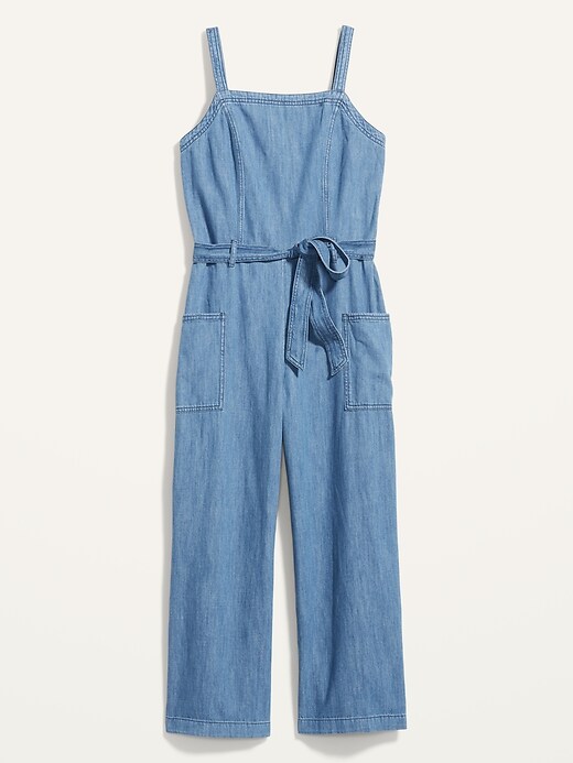 Image number 4 showing, Sleeveless Chambray Tie-Belt Utility Jumpsuit for Women