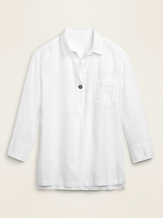 View large product image 2 of 2. Linen-Blend Popover Tunic Shirt for Women