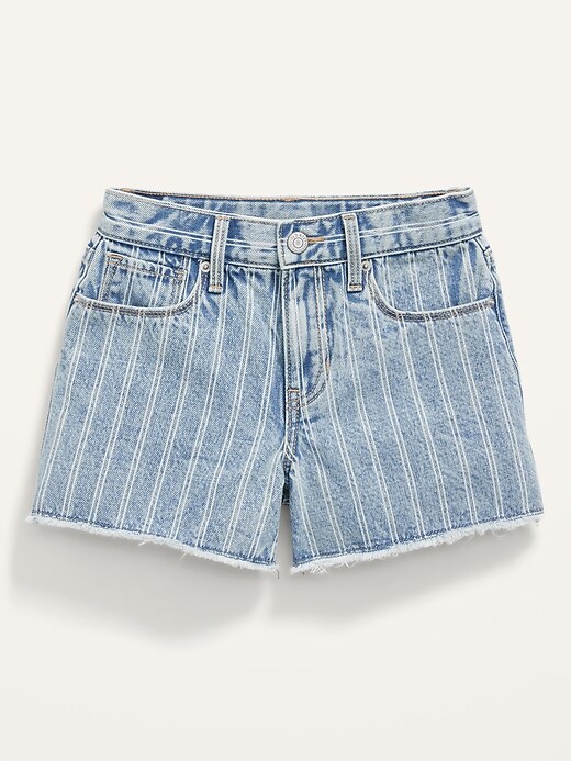 View large product image 1 of 2. Extra High-Waisted Railroad-Stripe Cut-Off Jean Shorts for Girls