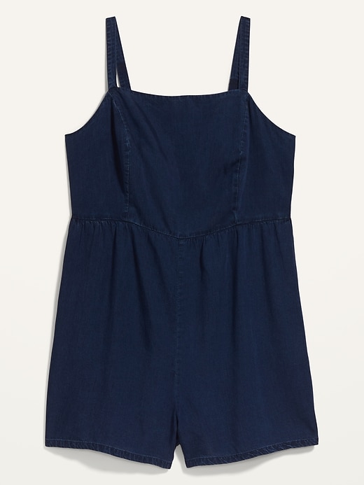 Image number 4 showing, Chambray Plus-Size Cami Romper -- 3.5-inch inseam