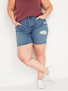 Extra High-Waisted Secret-Smooth Pockets Sky Hi Plus-Size Button-Fly Jean Shorts -- 7-inch inseam