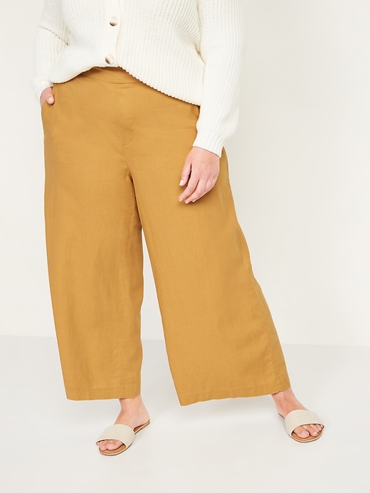 View large product image 1 of 2. High-Waisted Linen-Blend Plus-Size Culotte Pants