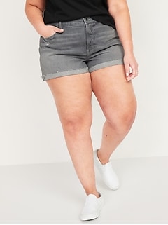 High-Waisted Secret-Smooth Pockets O.G. Plus-Size Gray Cut-Off Jean Shorts -- 3-inch inseam