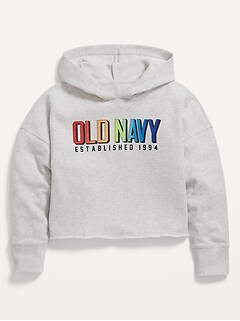 Logo-Graphic Raw-Edged Cropped Hoodie for Girls