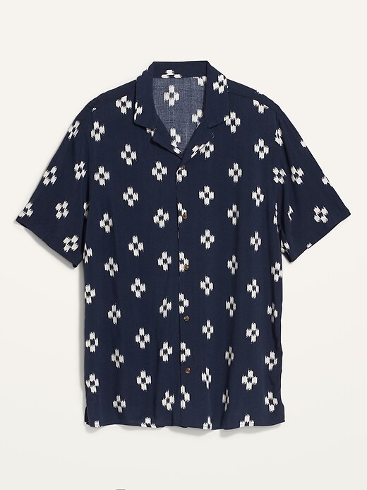 View large product image 2 of 2. Printed Cotton-Hemp Short-Sleeve Camp Shirt