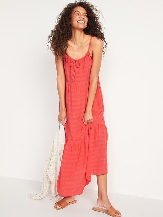 Old Navy Tiered Tie Front Maxi Swing Sundress For Women