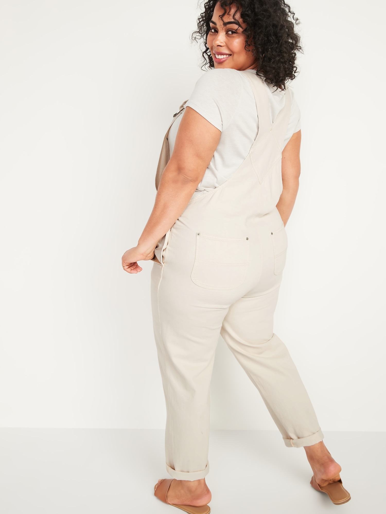 Slouchy Straight Ecru Wash Workwear Plus Size Jean Overalls Old Navy