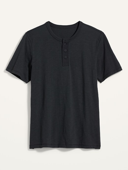 Voir une image plus grande du produit 2 de 2. T-shirt henley en tricot flammé avec patte en toile à manches courtes pour Homme