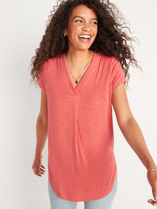 Image number 1 showing, Loose Luxe V-Neck Tunic T-Shirt for Women