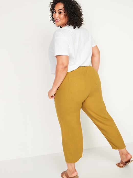 Image number 2 showing, High-Waisted Wide-Leg Linen-Blend Plus-Size Pants