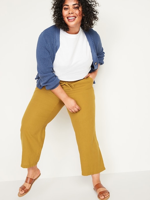 Image number 3 showing, High-Waisted Wide-Leg Linen-Blend Plus-Size Pants