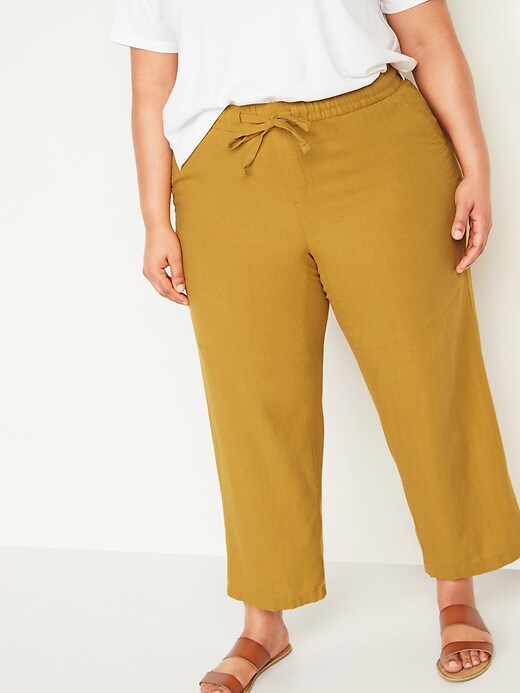 Image number 1 showing, High-Waisted Wide-Leg Linen-Blend Plus-Size Pants