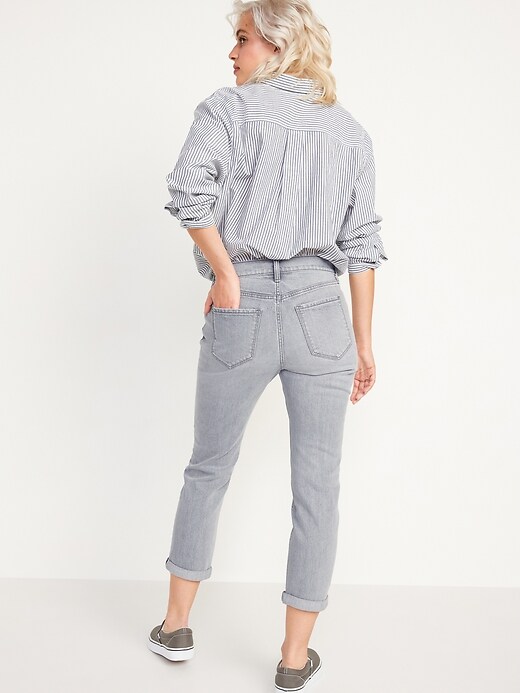 Image number 2 showing, Mid-Rise Boyfriend Straight Ripped Gray Jeans for Women