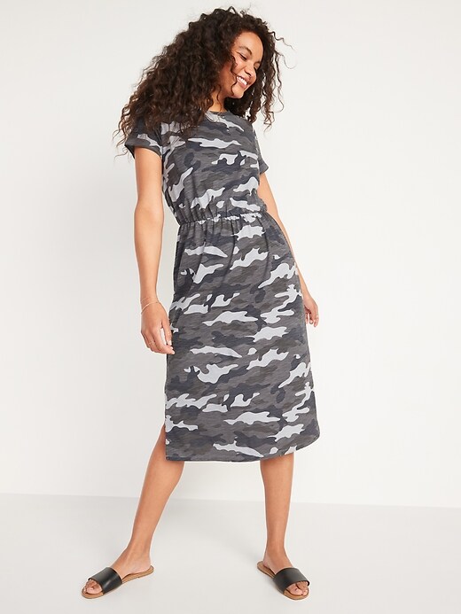View large product image 1 of 2. Waist-Defined Slub-Knit Midi Dress for Women