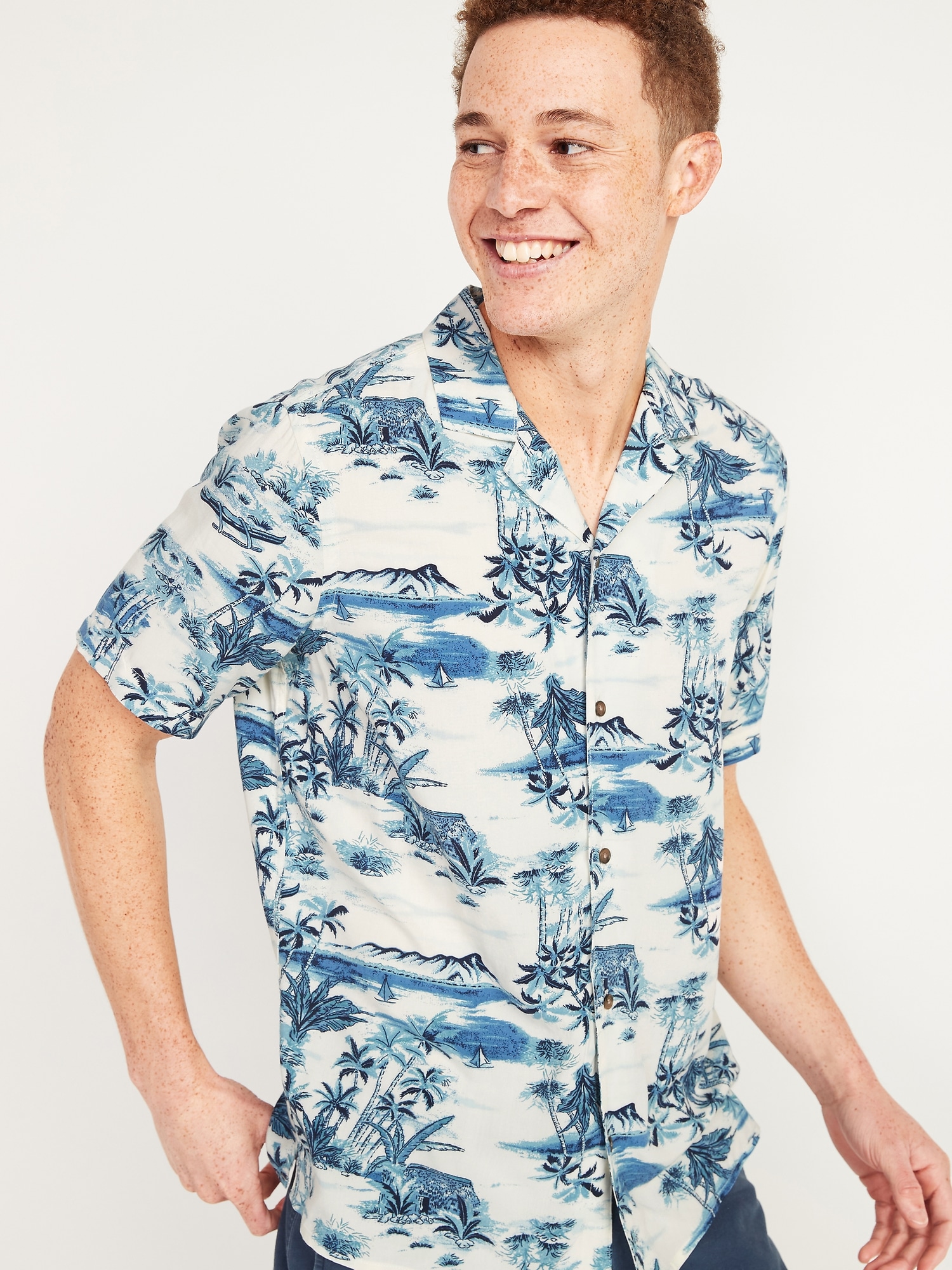 Tropical-Print Short-Sleeve Camp Shirt