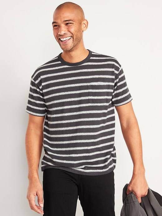 Image number 1 showing, Vintage Striped Lightweight Linen-Blend Pocket T-Shirt