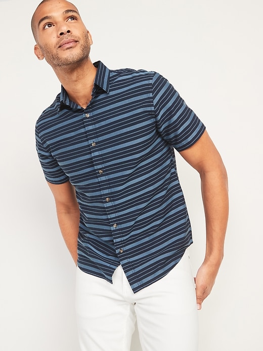 Image number 1 showing, Relaxed-Fit Textured-Stripe Short-Sleeve Shirt