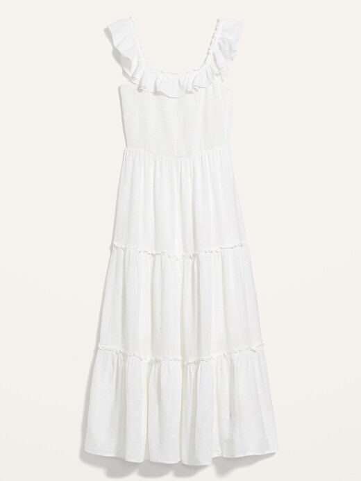 View large product image 2 of 2. Ruffled Smocked-Bodice Embroidered Sleeveless Maxi Dress for Women
