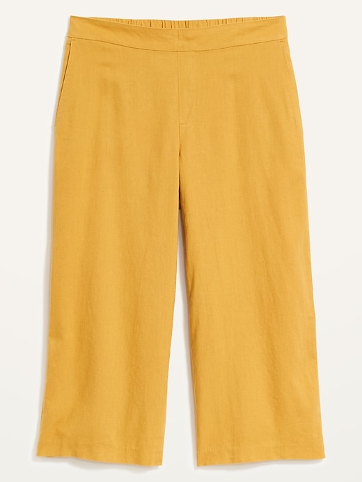 View large product image 2 of 2. High-Waisted Linen-Blend Plus-Size Culotte Pants