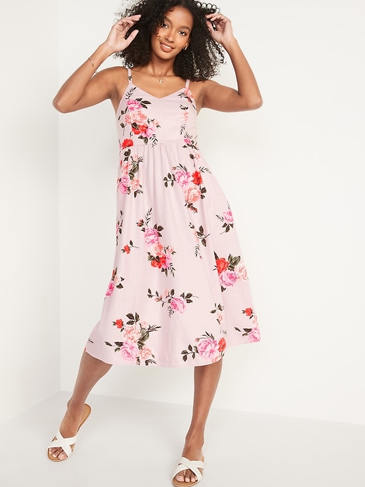 Old Navy Floral Linen Blend Fit And Flare Midi Sundress For Women