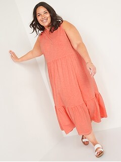 Sleeveless Garment-Dyed Fit & Flare Plus-Size Midi Dress