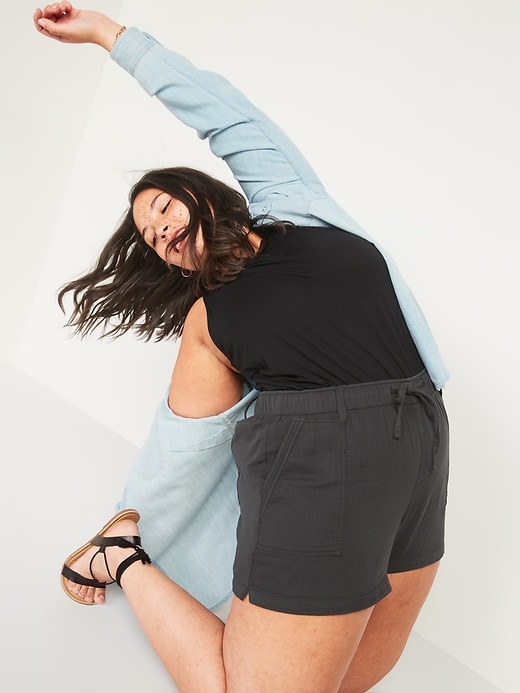 Image number 3 showing, High-Waisted Textured Twill Plus-Size Shorts -- 5-inch inseam