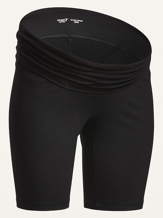 View large product image 1 of 1. Maternity Rollover-Waist Balance Biker Shorts -- 8-inch inseam