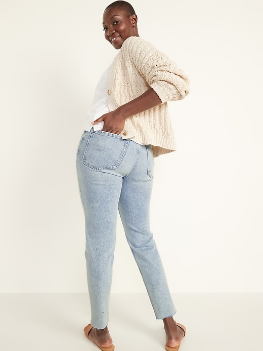 Image number 7 showing, High-Waisted O.G. Straight Button-Fly Cut-Off Jeans for Women