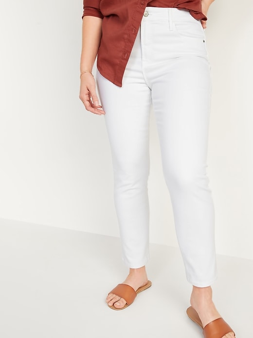 Image number 5 showing, High-Waisted Power Slim Straight White Jeans for Women