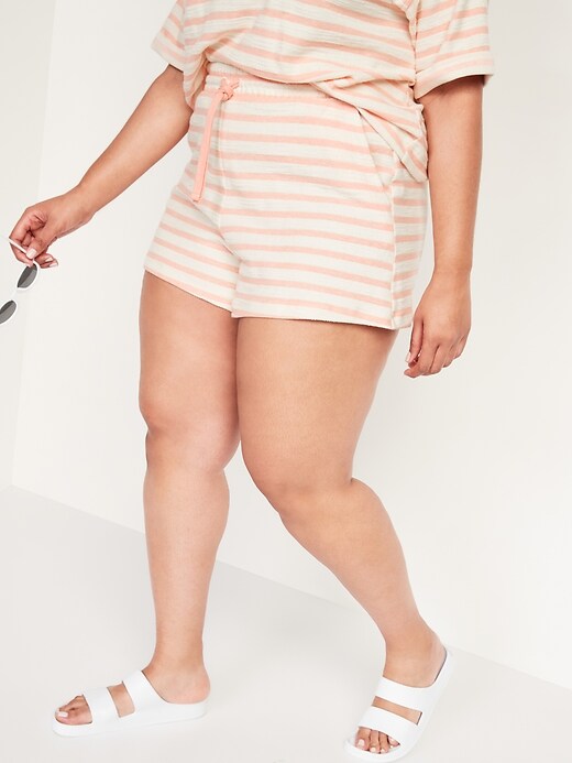 View large product image 1 of 1. High-Waisted Plus-Size Striped Cali-Fleece Terry Shorts -- 3.5-inch inseam