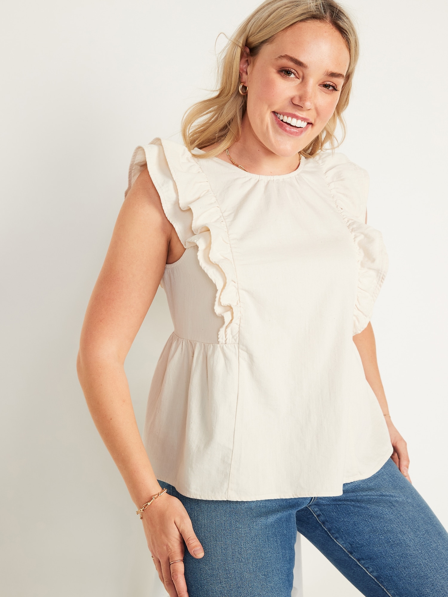 High-Neck Double-Ruffle Flutter-Sleeve Top for Women | Old Navy